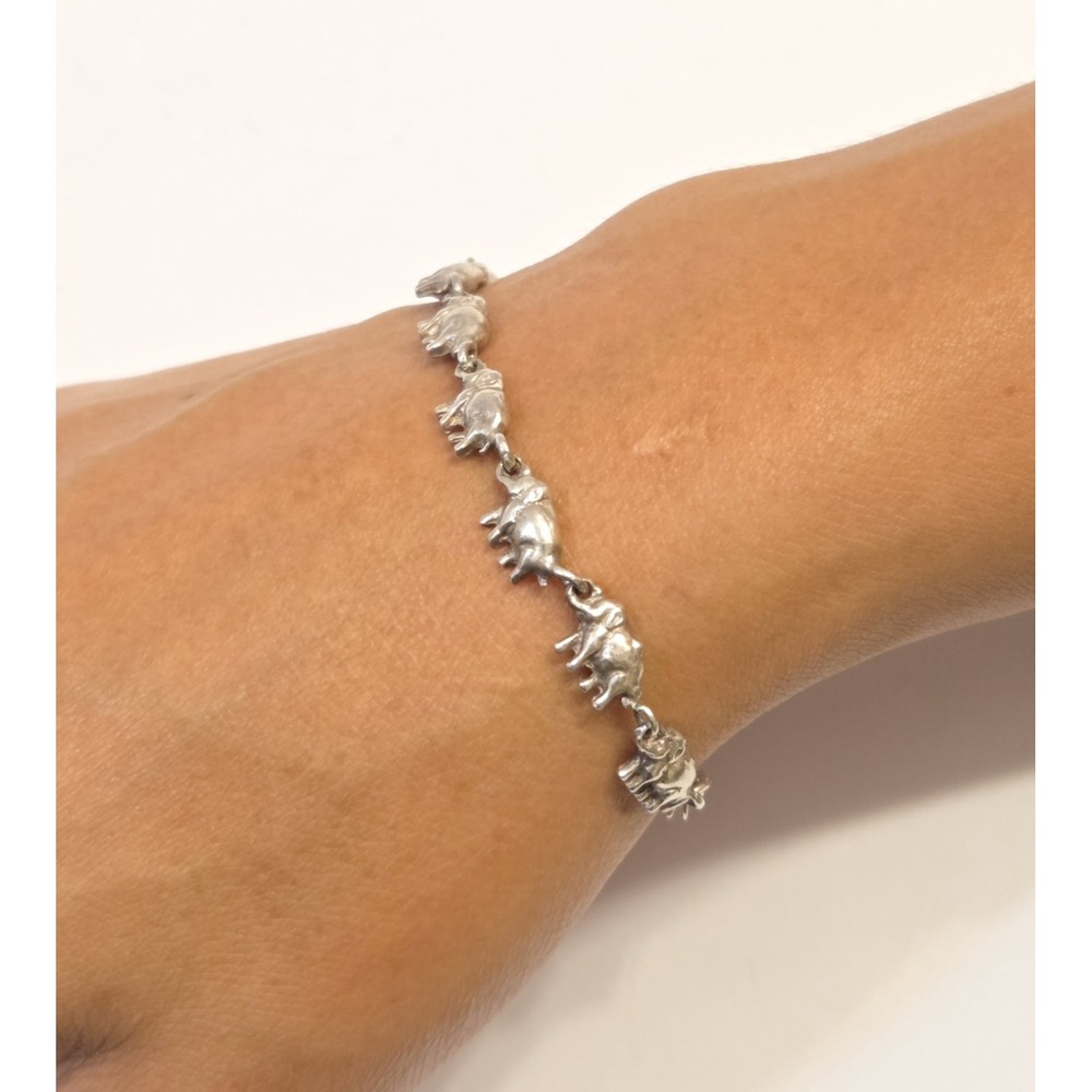 Vintage Sterling Silver 3D Elephant Bracelet 7"